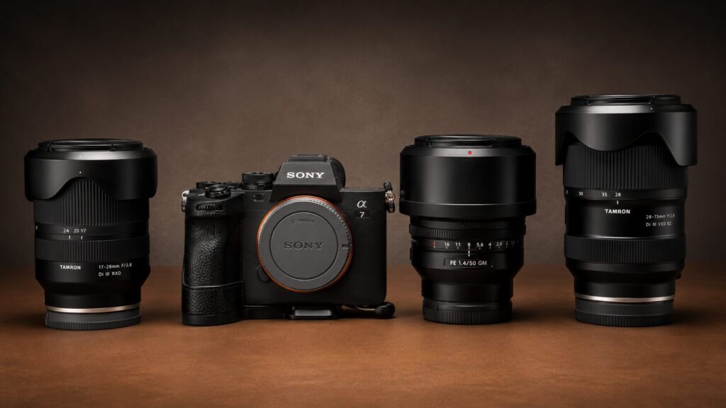 sony a7iv main body with lens tamron and sony gm